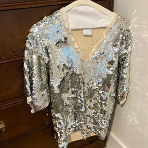 Red Valentino Silver Sequin Blouse